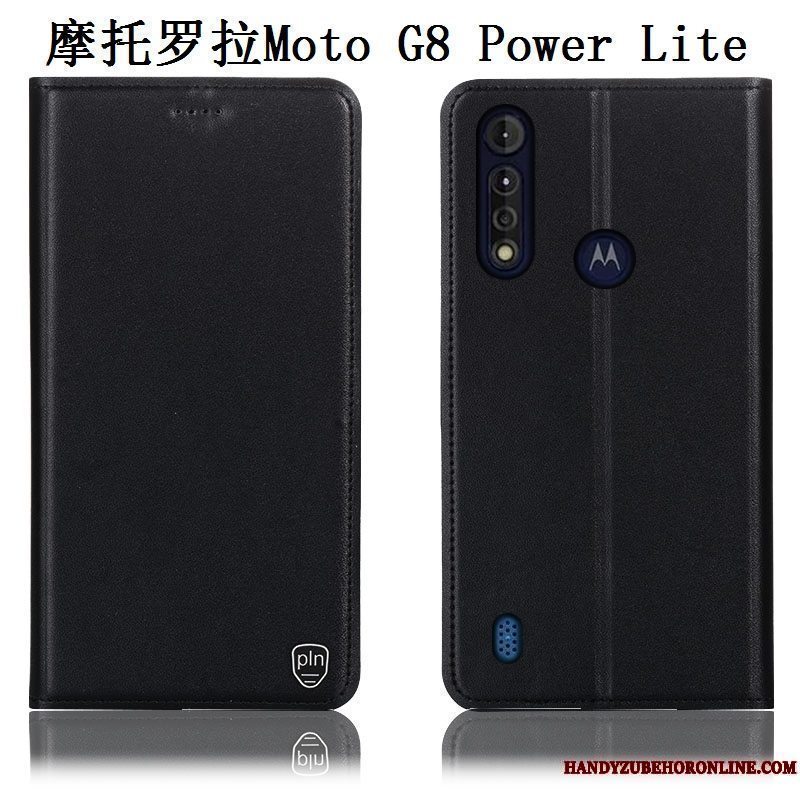 Etui Moto G8 Power Lite Læder Anti-fald Mønster, Cover Moto G8 Power Lite Folio Telefongul