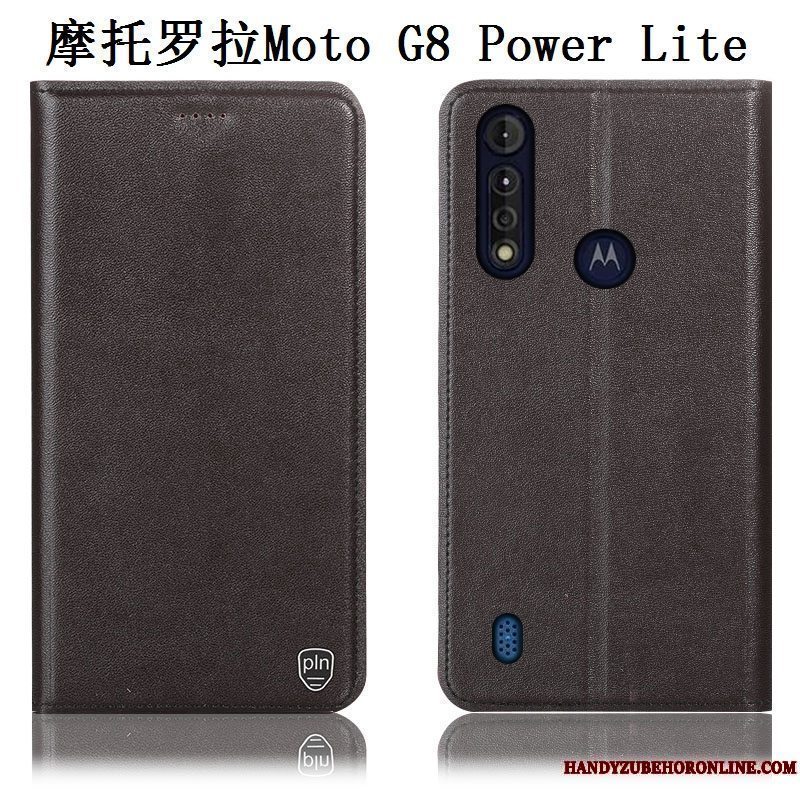 Etui Moto G8 Power Lite Læder Anti-fald Mønster, Cover Moto G8 Power Lite Folio Telefongul