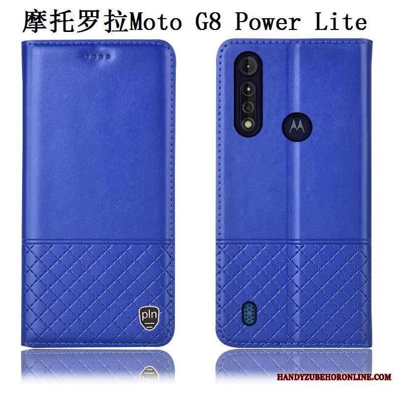 Etui Moto G8 Power Lite Læder Blå Anti-fald, Cover Moto G8 Power Lite Telefon