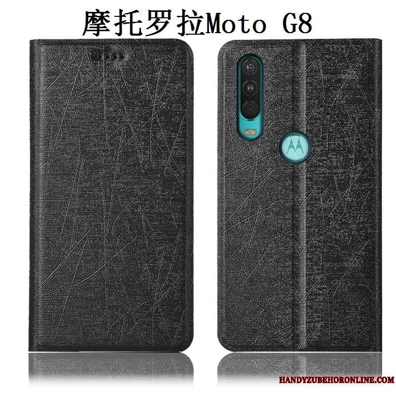 Etui Moto G8 Tasker Anti-fald Guld, Cover Moto G8 Læder Silke Telefon