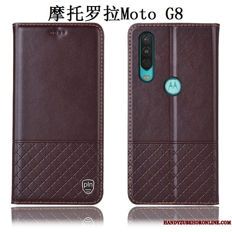 Etui Moto G8 Tasker Brun Telefon, Cover Moto G8 Beskyttelse Anti-fald