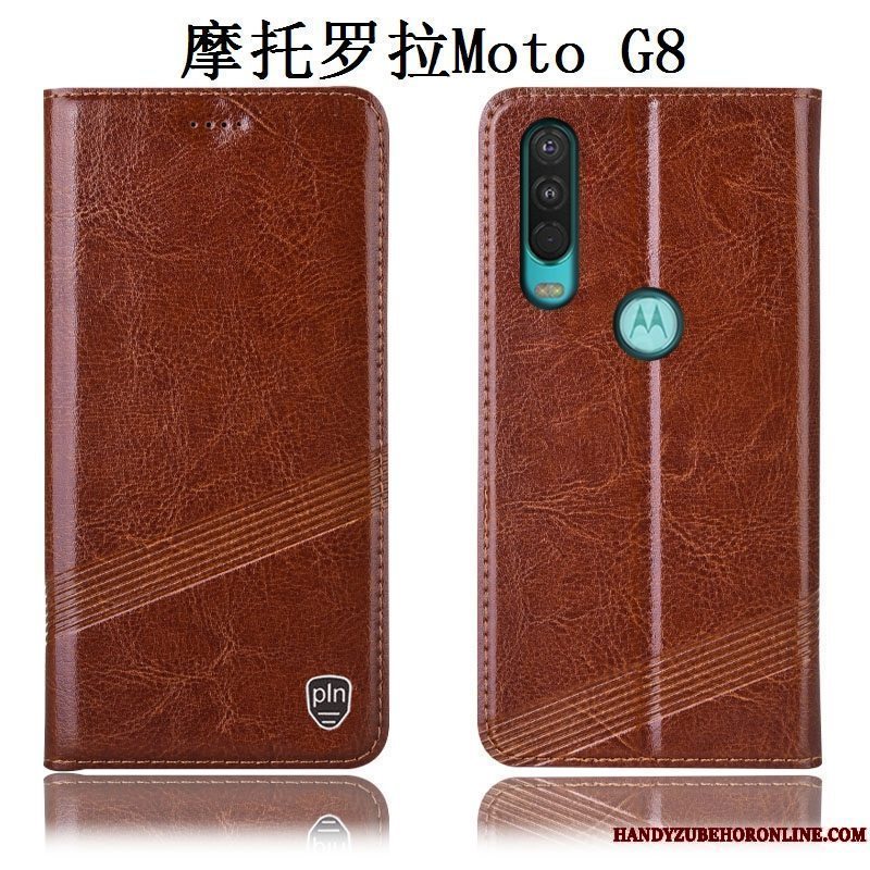 Etui Moto G8 Tasker Telefonanti-fald, Cover Moto G8 Beskyttelse Rød