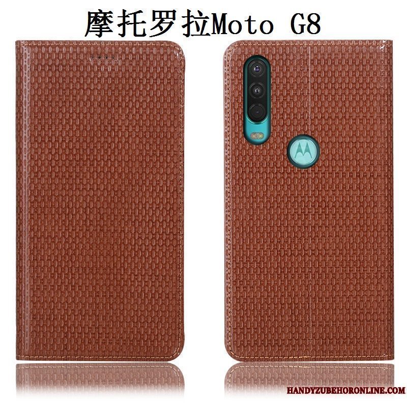 Etui Moto G8 Tasker Telefonbrun, Cover Moto G8 Læder