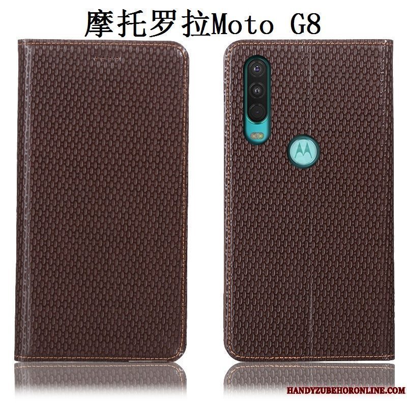 Etui Moto G8 Tasker Telefonbrun, Cover Moto G8 Læder