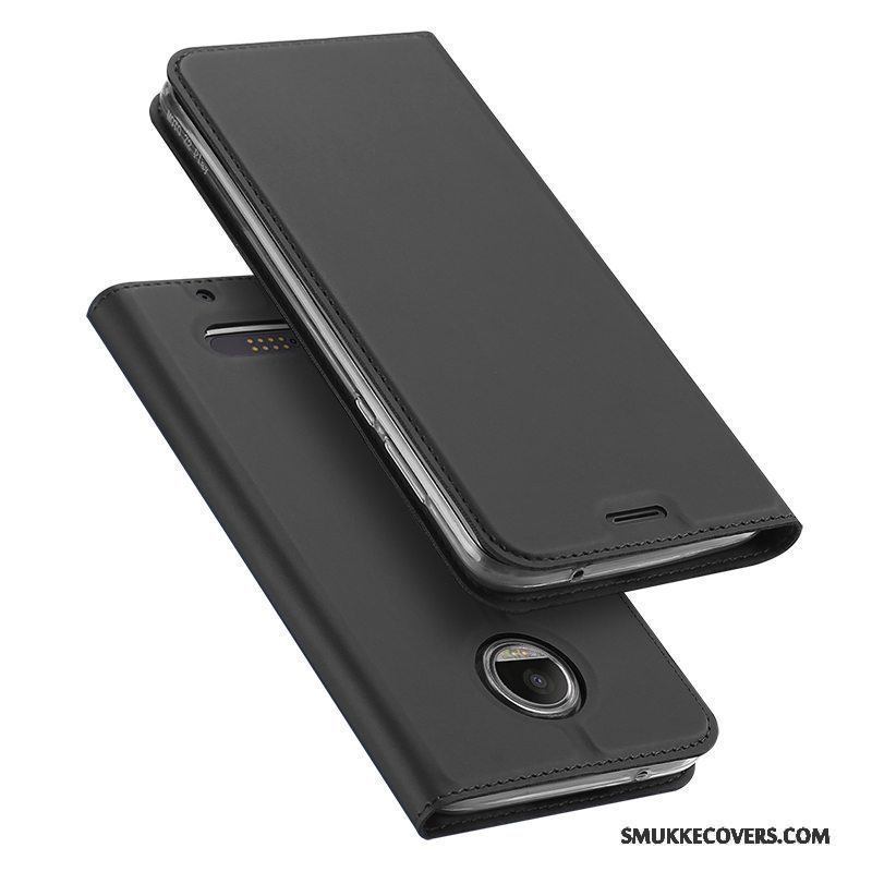 Etui Moto Z2 Force Edition Læder Kort Anti-fald, Cover Moto Z2 Force Edition Folio Sort Til