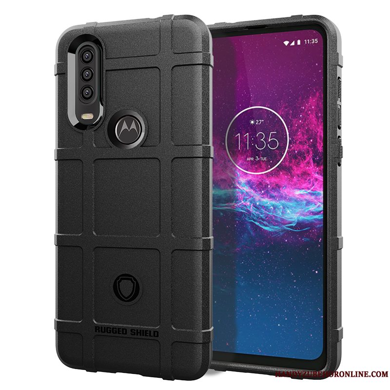 Etui Motorola One Action Blød Anti-fald Pu, Cover Motorola One Action Tasker Sort Telefon