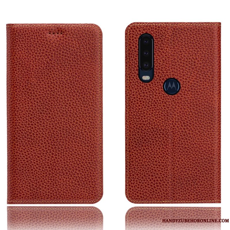 Etui Motorola One Action Folio Blå Litchi, Cover Motorola One Action Læder Anti-fald Mønster