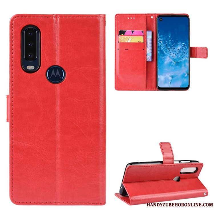 Etui Motorola One Action Folio Magnetisk Spænde Rød, Cover Motorola One Action Læder Telefon