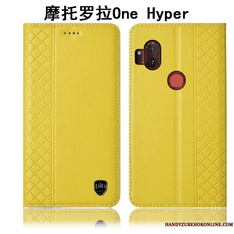 Etui Motorola One Hyper Beskyttelse Gul Anti-fald, Cover Motorola One Hyper Læder Telefon