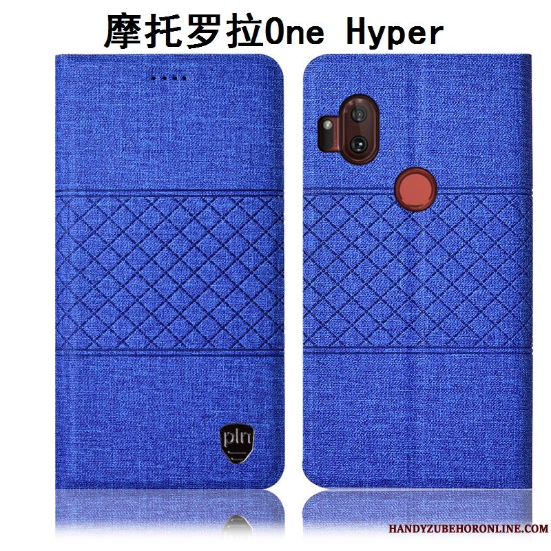 Etui Motorola One Hyper Læder Grå Anti-fald, Cover Motorola One Hyper Folio Bomuld Og Linned Telefon