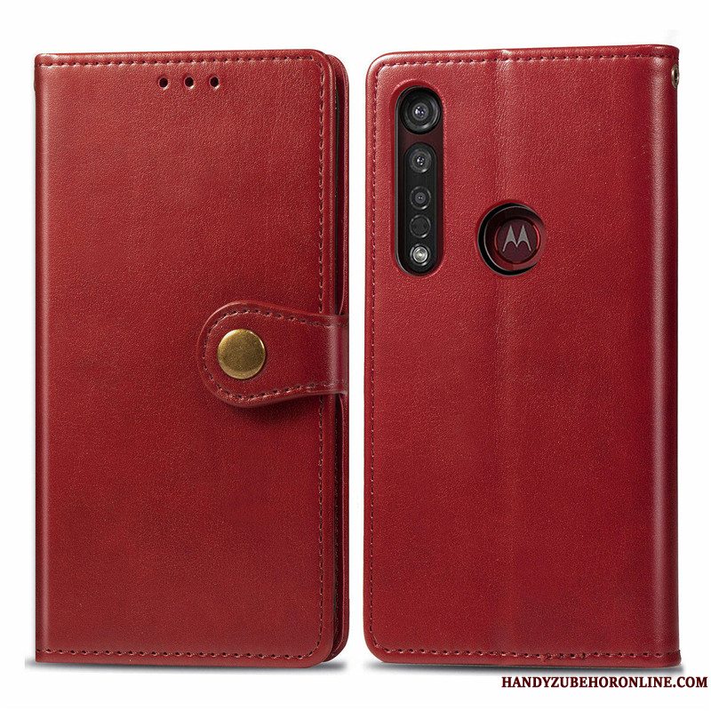 Etui Motorola One Macro Beskyttelse Hængende Ornamenter Telefon, Cover Motorola One Macro Læder Business Rød