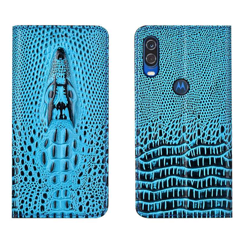 Etui Motorola One Vision Læder Anti-fald Krokodille, Cover Motorola One Vision Beskyttelse Gul Telefon