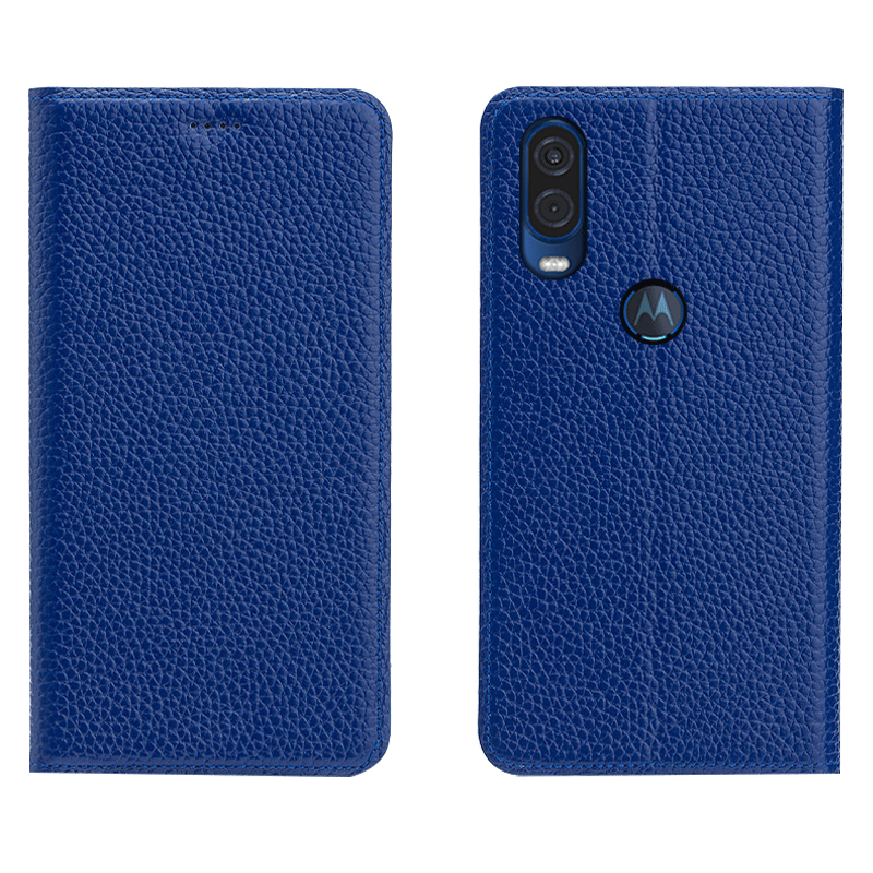 Etui Motorola One Vision Tasker Mønster Telefon, Cover Motorola One Vision Beskyttelse Blå Litchi