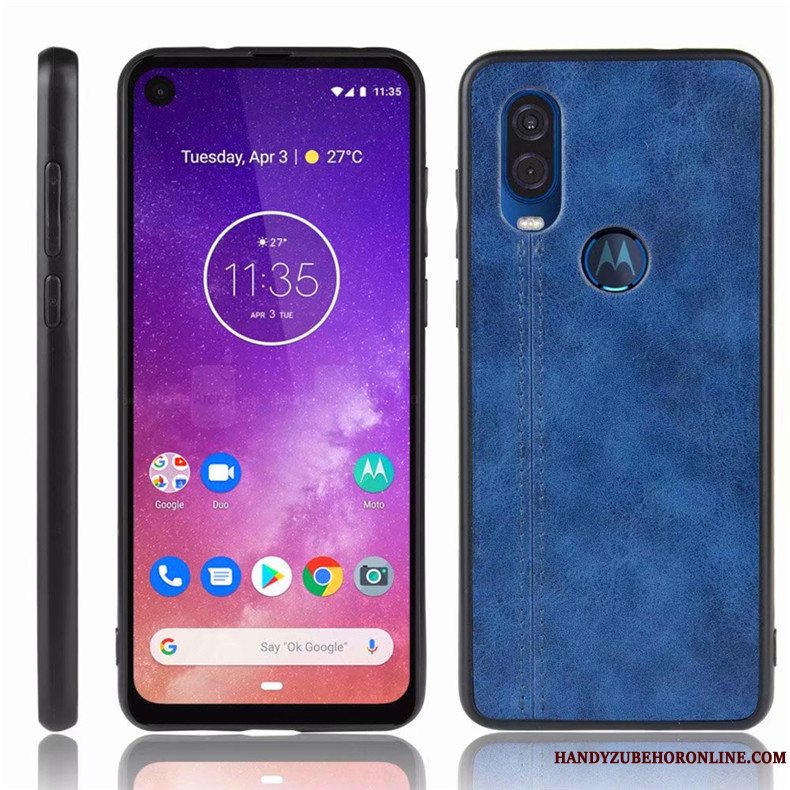 Etui Motorola One Vision Tasker Telefonblå, Cover Motorola One Vision Beskyttelse Anti-fald