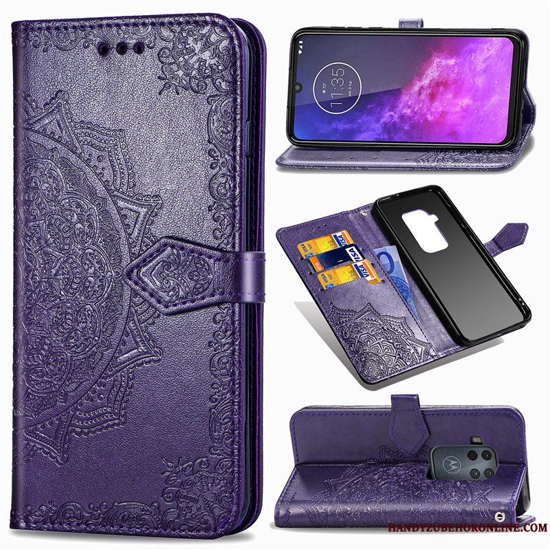 Etui Motorola One Zoom Beskyttelse Hængende Ornamenter Sort, Cover Motorola One Zoom Folio Prægning Telefon