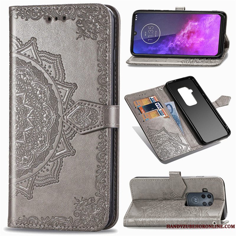 Etui Motorola One Zoom Beskyttelse Hængende Ornamenter Sort, Cover Motorola One Zoom Folio Prægning Telefon