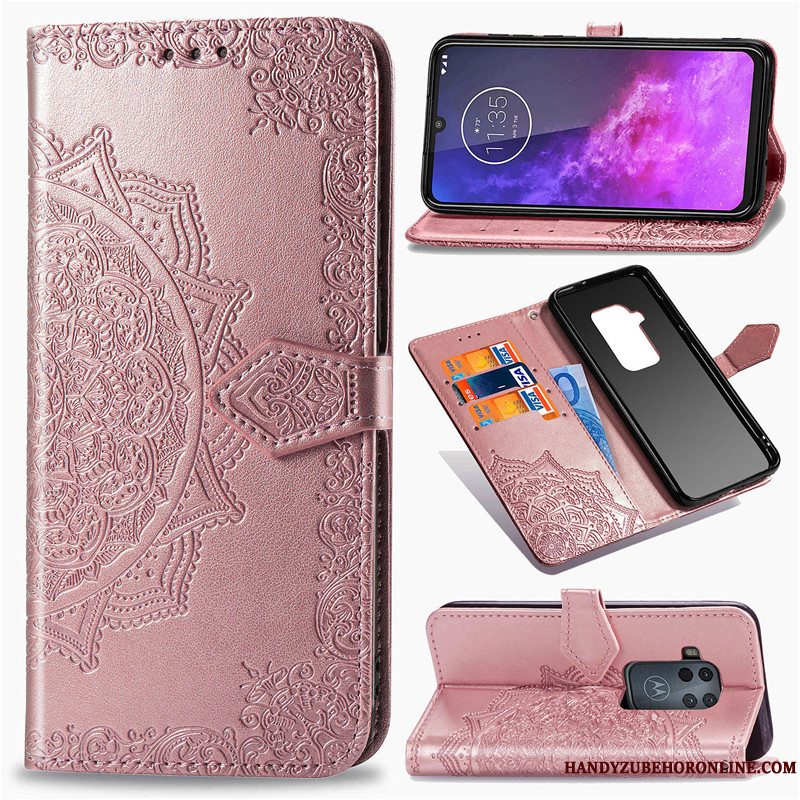 Etui Motorola One Zoom Beskyttelse Hængende Ornamenter Sort, Cover Motorola One Zoom Folio Prægning Telefon