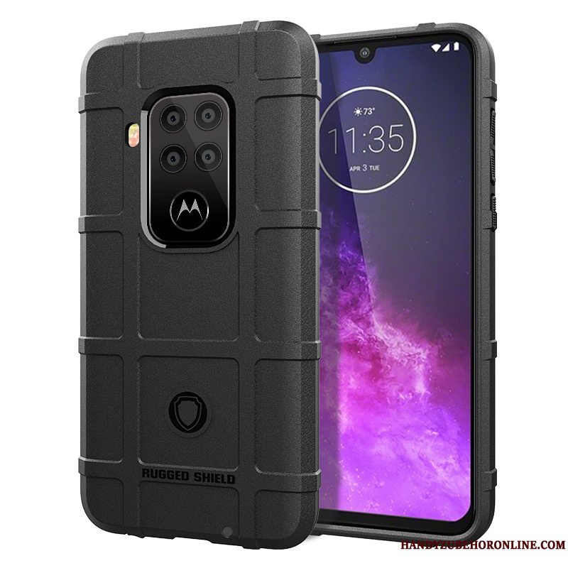 Etui Motorola One Zoom Silikone Pu Anti-fald, Cover Motorola One Zoom Beskyttelse Telefonsort