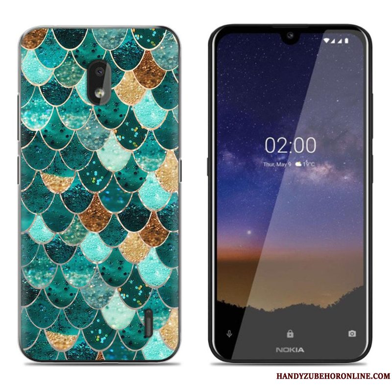 Etui Nokia 2.2 Blød Anti-fald Grøn, Cover Nokia 2.2 Cartoon Gennemsigtig Telefon