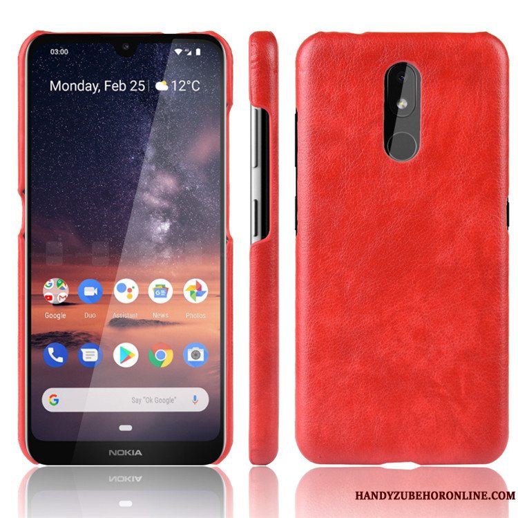 Etui Nokia 3.2 Læder Litchi Telefon, Cover Nokia 3.2 Tasker Rød Kvalitet