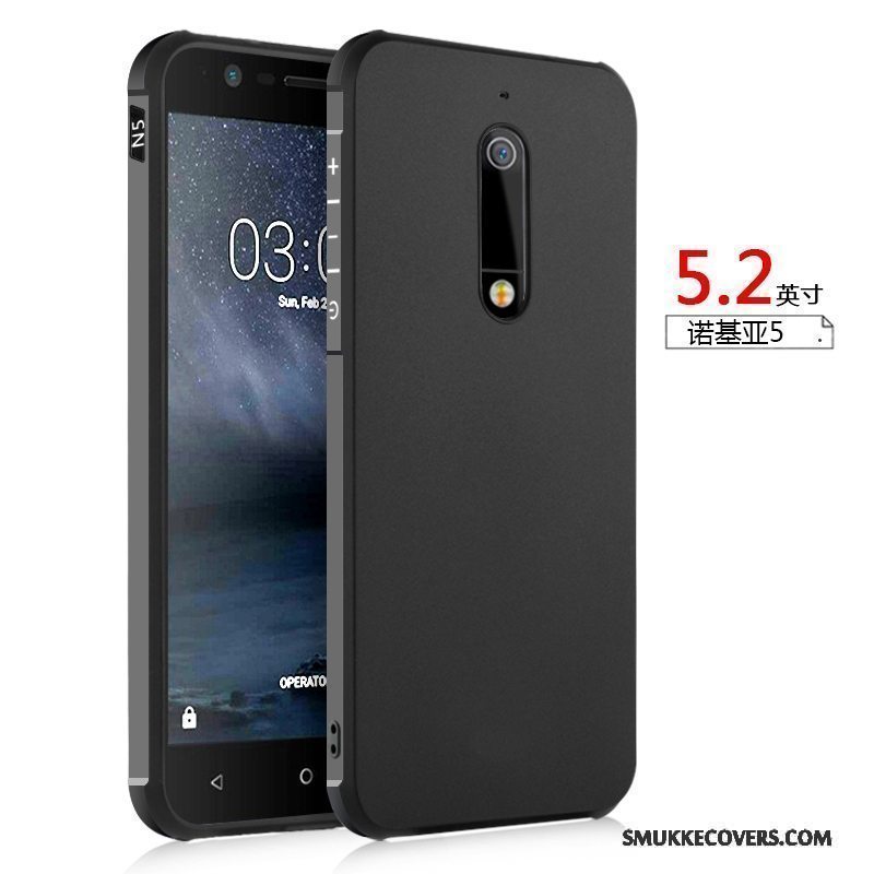 Etui Nokia 5 Tasker Nubuck Anti-fald, Cover Nokia 5 Blød Sort Telefon