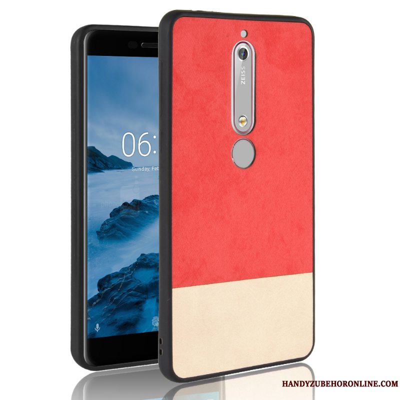 Etui Nokia 6.1 Blød Rød Blandede Farver, Cover Nokia 6.1 Tasker Denim Telefon