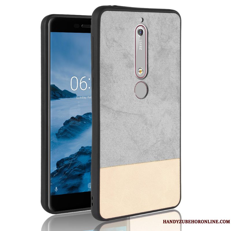 Etui Nokia 6.1 Blød Rød Blandede Farver, Cover Nokia 6.1 Tasker Denim Telefon