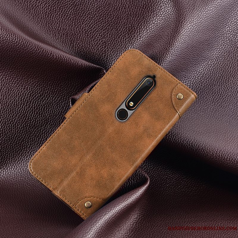 Etui Nokia 6.1 Læder Kort Rød, Cover Nokia 6.1 Support Telefon