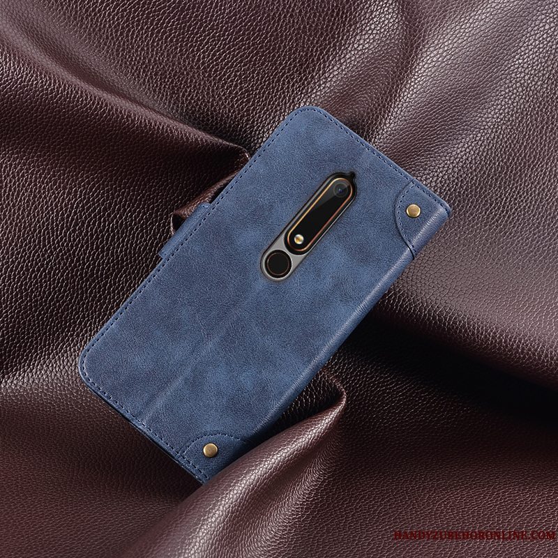 Etui Nokia 6.1 Læder Kort Rød, Cover Nokia 6.1 Support Telefon