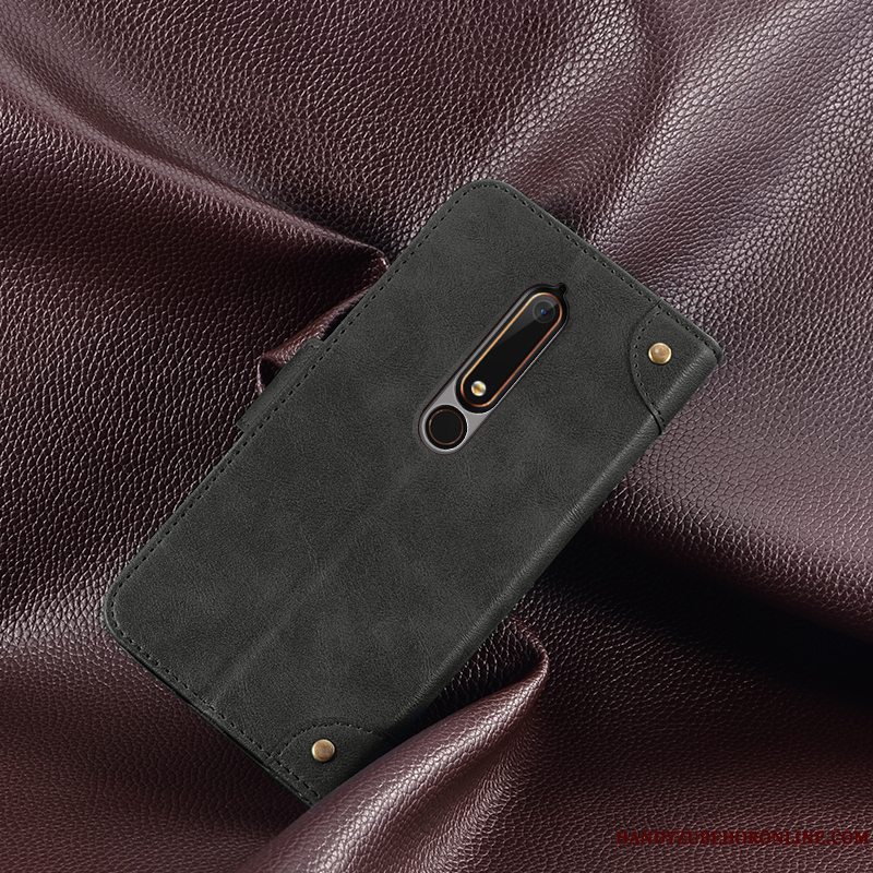 Etui Nokia 6.1 Læder Kort Rød, Cover Nokia 6.1 Support Telefon