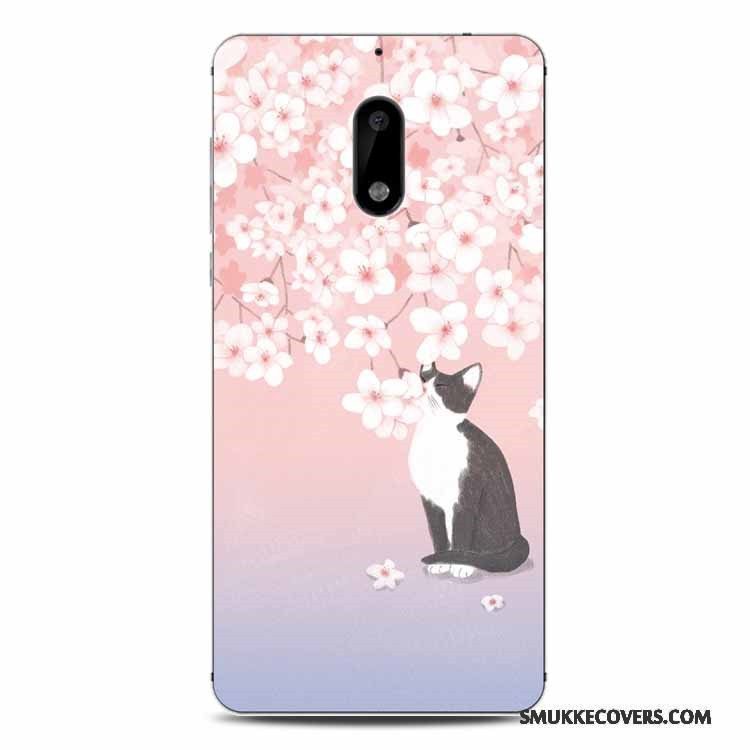 Etui Nokia 6 Blød Ring Blomster, Cover Nokia 6 Relief Kat Telefon