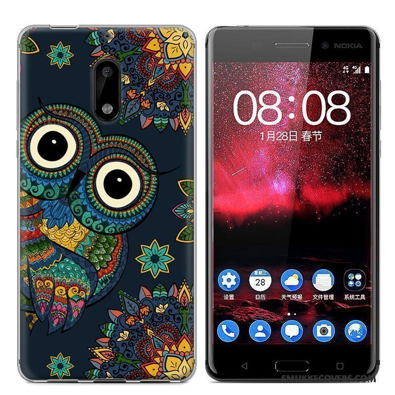 Etui Nokia 6 Cartoon Telefonblå, Cover Nokia 6 Malet Trend