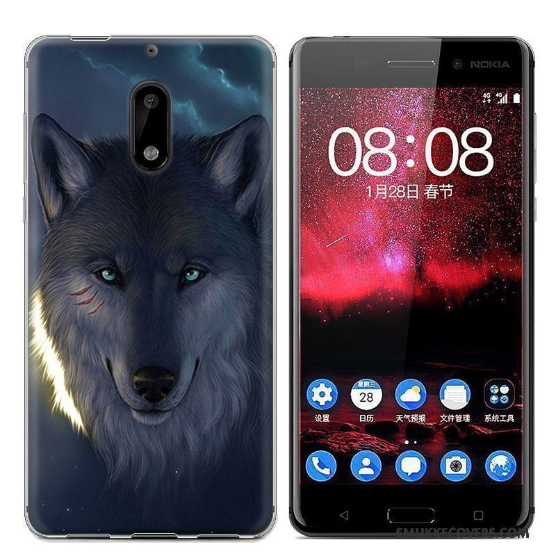 Etui Nokia 6 Cartoon Telefonblå, Cover Nokia 6 Malet Trend