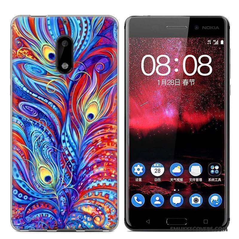 Etui Nokia 6 Cartoon Telefonblå, Cover Nokia 6 Malet Trend