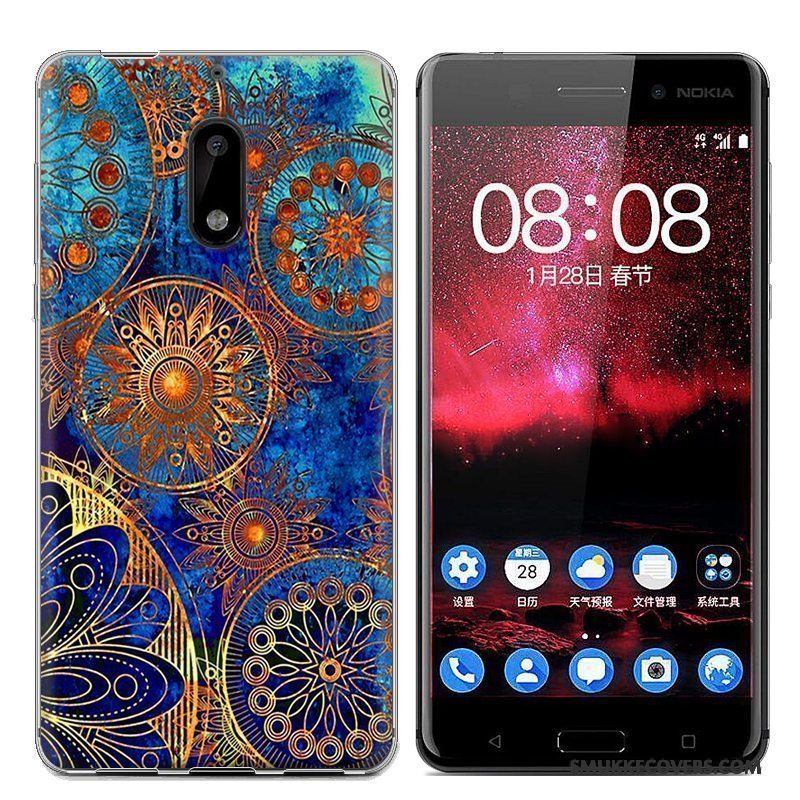 Etui Nokia 6 Cartoon Telefonblå, Cover Nokia 6 Malet Trend