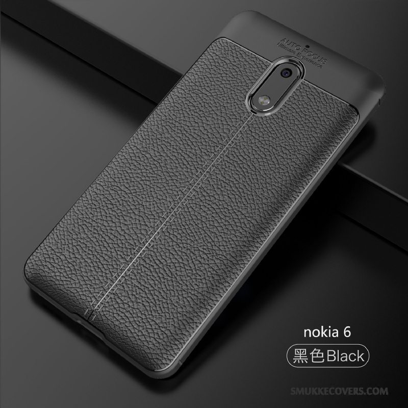 Etui Nokia 6 Læder Telefonmønster, Cover Nokia 6 Silikone Sort Anti-fald