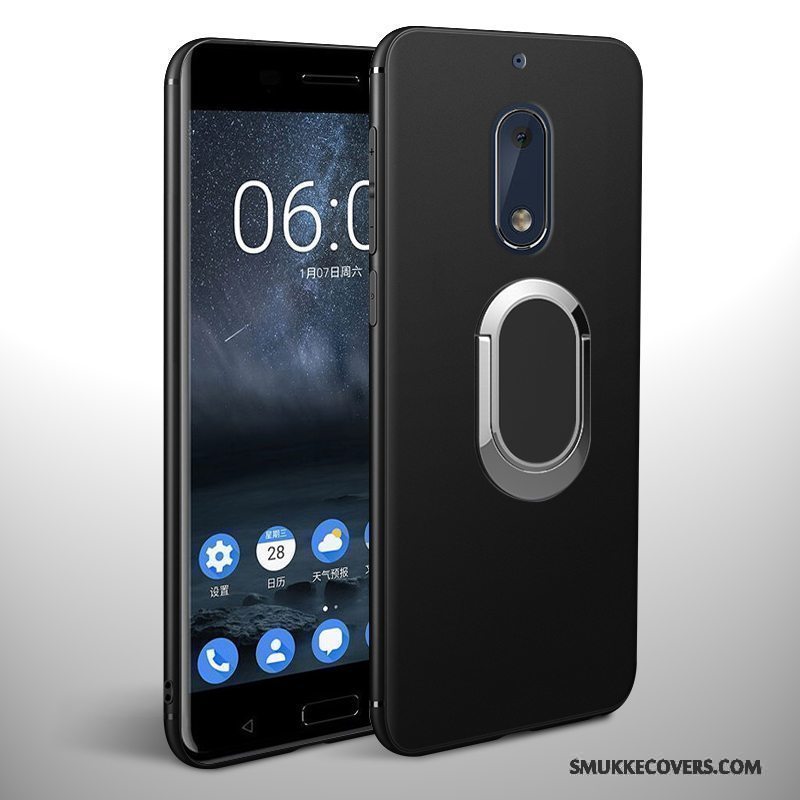 Etui Nokia 6 Silikone Nubuck Telefon, Cover Nokia 6 Tasker Ny Sort