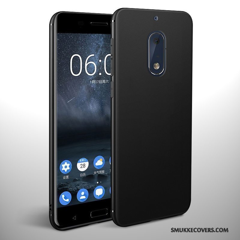 Etui Nokia 6 Silikone Nubuck Telefon, Cover Nokia 6 Tasker Ny Sort