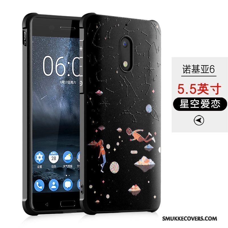 Etui Nokia 6 Silikone Telefonsort, Cover Nokia 6 Beskyttelse Anti-fald Trend