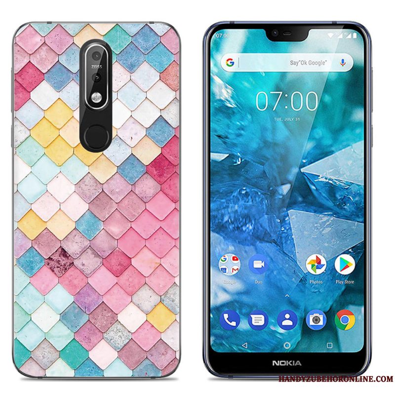 Etui Nokia 7.1 Blød Gennemsigtig Telefon, Cover Nokia 7.1 Farve Trend Stor