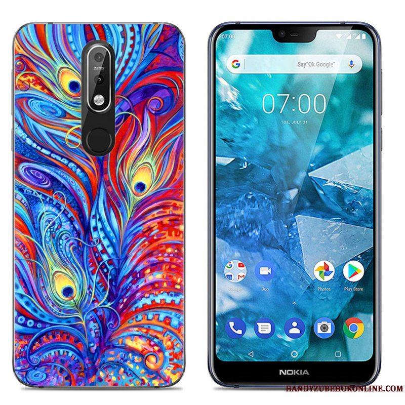 Etui Nokia 7.1 Blød Gennemsigtig Telefon, Cover Nokia 7.1 Farve Trend Stor