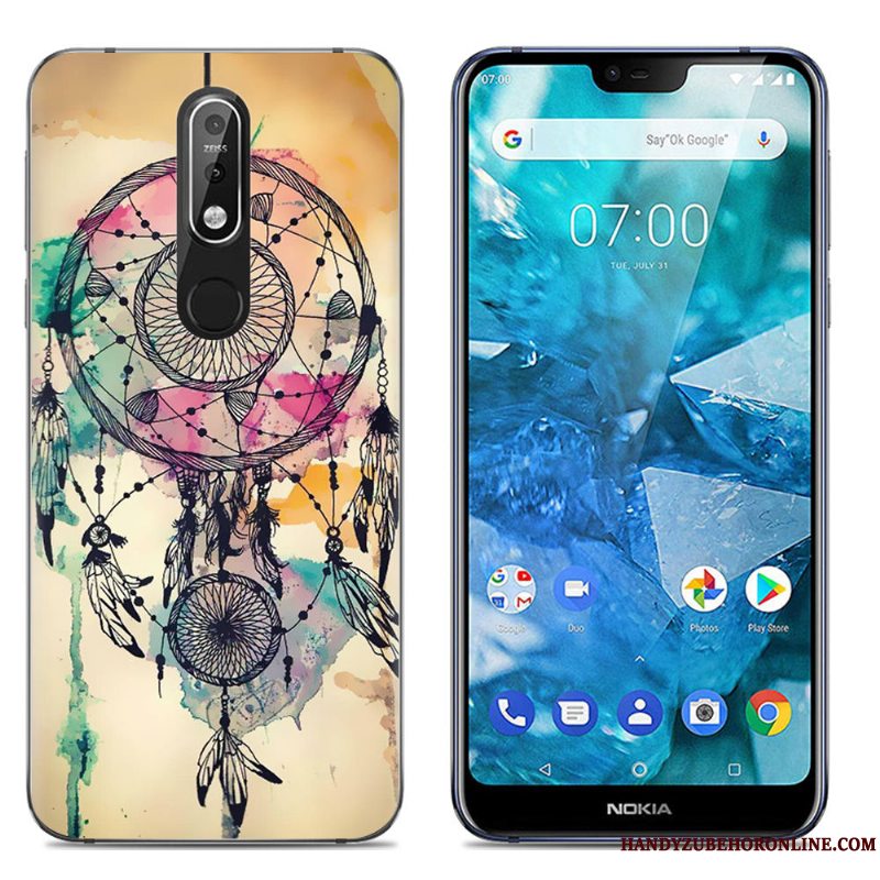 Etui Nokia 7.1 Blød Gennemsigtig Telefon, Cover Nokia 7.1 Farve Trend Stor