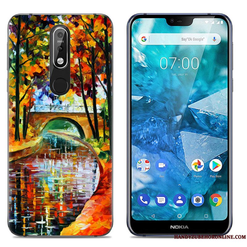 Etui Nokia 7.1 Blød Gennemsigtig Telefon, Cover Nokia 7.1 Farve Trend Stor