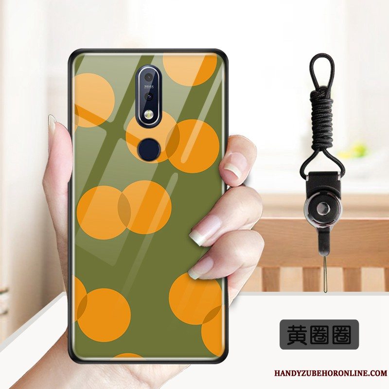 Etui Nokia 7.1 Blød Smuk Telefon, Cover Nokia 7.1 Cartoon Hærdet Glas Gul