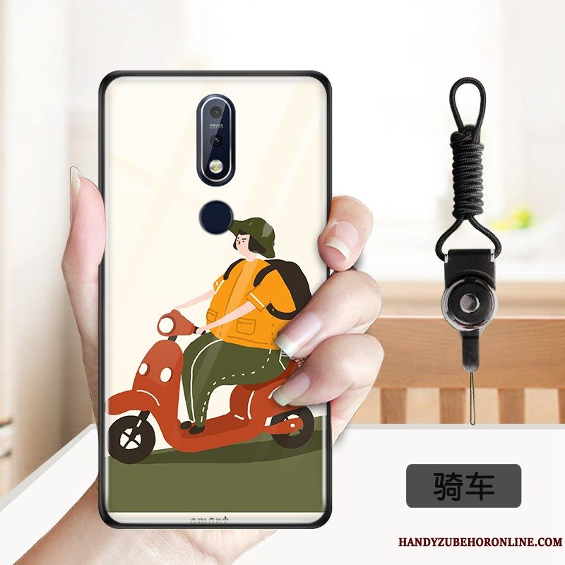 Etui Nokia 7.1 Blød Smuk Telefon, Cover Nokia 7.1 Cartoon Hærdet Glas Gul