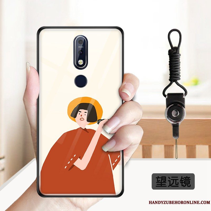 Etui Nokia 7.1 Blød Smuk Telefon, Cover Nokia 7.1 Cartoon Hærdet Glas Gul