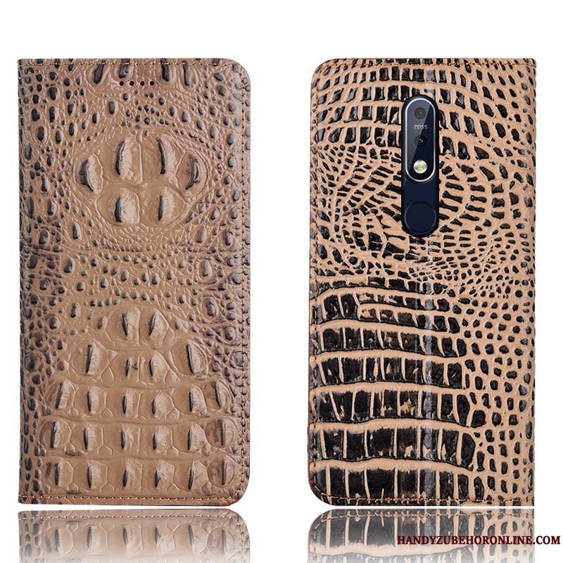 Etui Nokia 7.1 Folio Telefonkrokodille, Cover Nokia 7.1 Tasker Sort