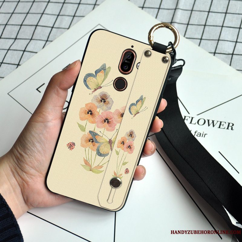 Etui Nokia 7 Plus Blød Blomster Telefon, Cover Nokia 7 Plus Beskyttelse Sommerfugle Hængende Ornamenter