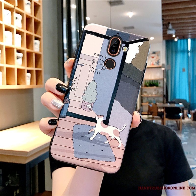 Etui Nokia 7 Plus Cartoon Anti-fald Telefon, Cover Nokia 7 Plus Beskyttelse Kat Grøn