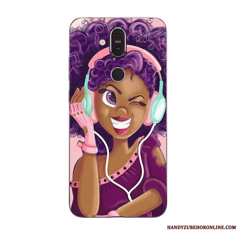 Etui Nokia 8.1 Cartoon Anti-fald Ny, Cover Nokia 8.1 Malet Grøn